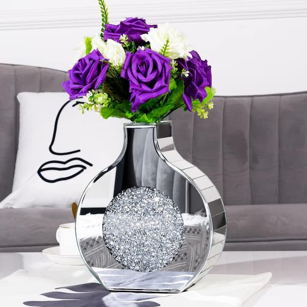 THKSHOUZ 9.25 in. Silver Mirrored Geometric Decorative Vase