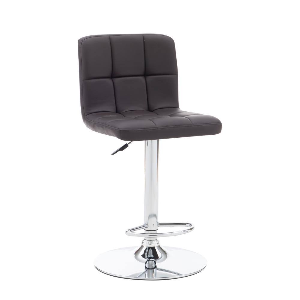 Chocolate faux leather low back bar stool with chrome base.