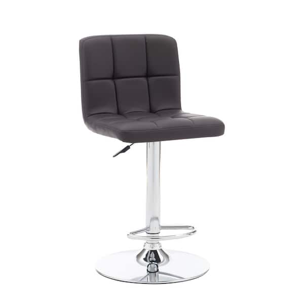 Powell Company Chad 35.6 in. H - 44 in. H Chocolate Faux Leather Chrome Adjustable Barstool with Faux Leather Seat