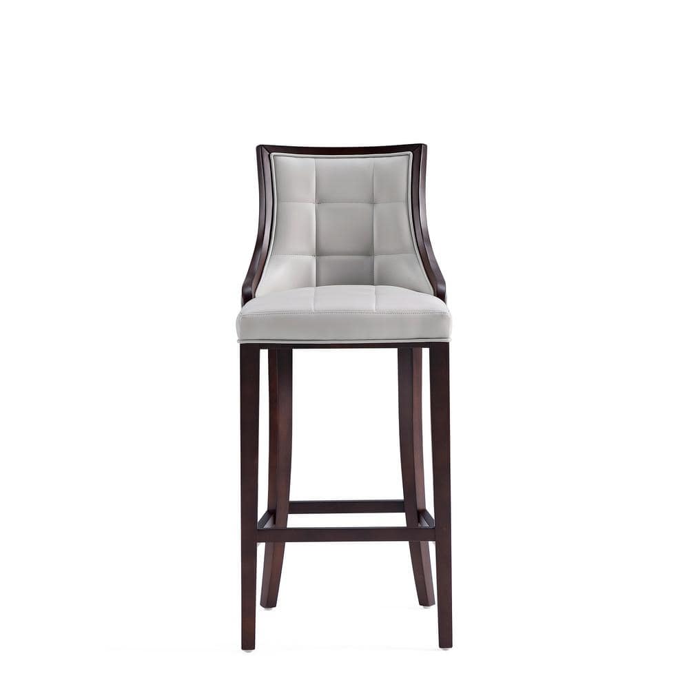 Light Grey Faux Leather Walnut Wood Bar Stool