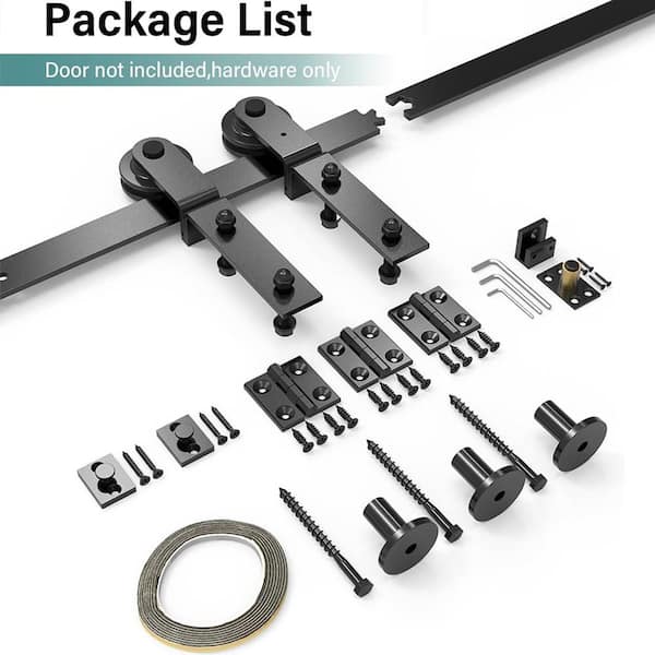 3 ft. /36 in. I Shape Frosted Black Bi-Folding Sliding Barn Door Hardware Track Kit for Double Doors