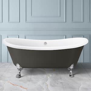 67 in. Dual-Rest Acrylic Clawfoot Bathtub Non-Whirlpool Double Slipper Soaking Bathtub in Gray