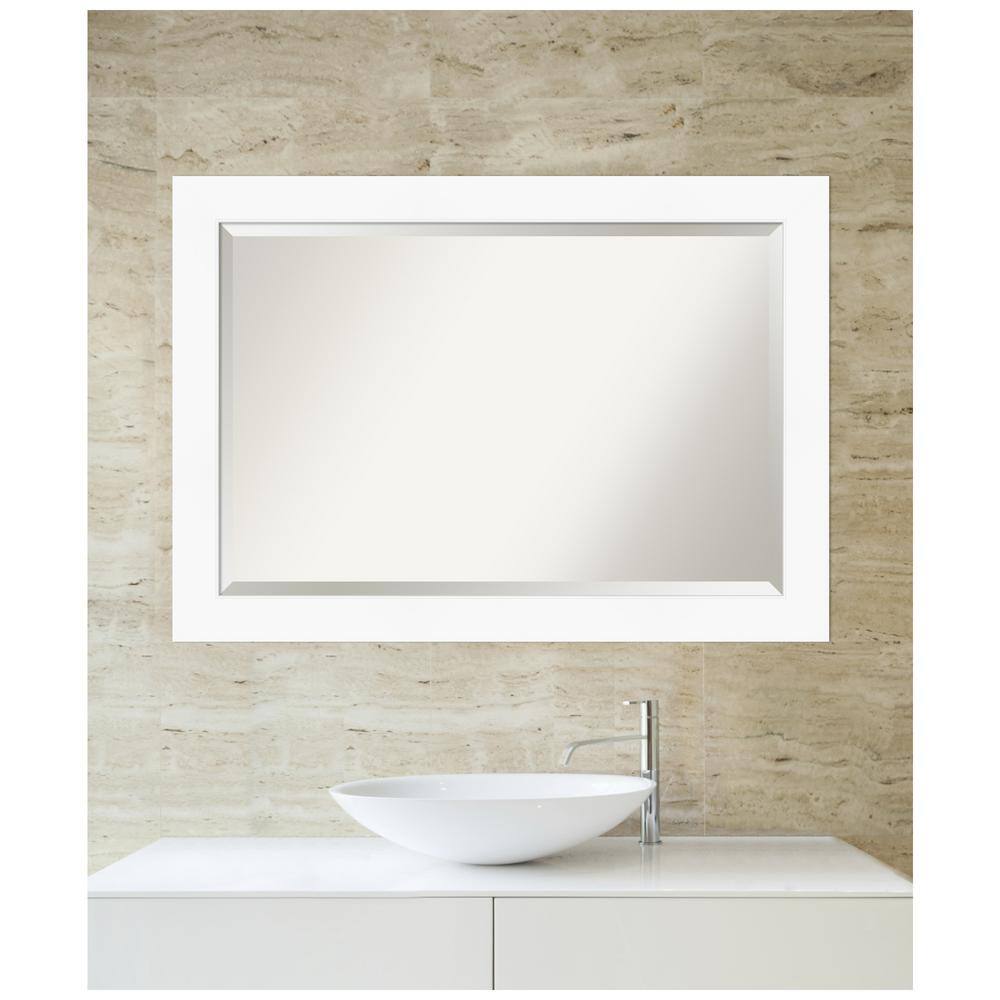 Cabinet White Beveled Glass Bathroom Wall Mirror, 41 x 29 Inches