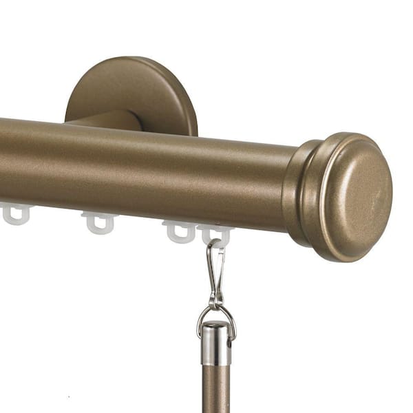 Tekno Pro 96 in. Non-Adjustable 1.13 in. Diameter Decorative Traverse Curtain Rod Set with Cap Finial in Champagne