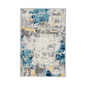Transitional Distressed Modern Cream 2 ft. x 3 ft. Abstract Area Rug