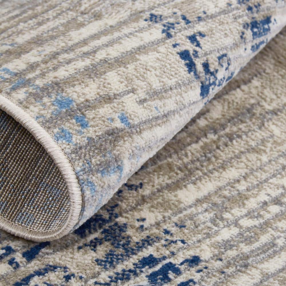 Serene Abstract Gray-Blue Reversible Synthetic Area Rug, 6'6" x 9'6"