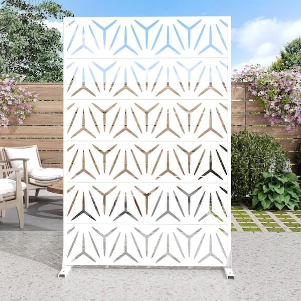 Lirago 72 in. x 47 in. Outdoor Metal Privacy Screen Garden Fence in Stars Pattern in White