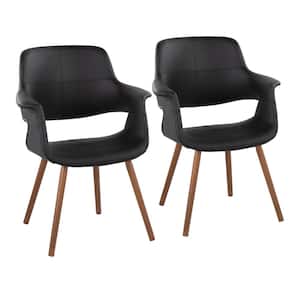Vintage Flair Black Faux Leather and Walnut Wood Arm Chair (Set of 2)