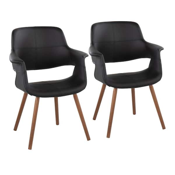 Lumisource Vintage Flair Black Faux Leather and Walnut Wood Arm Chair (Set of 2)