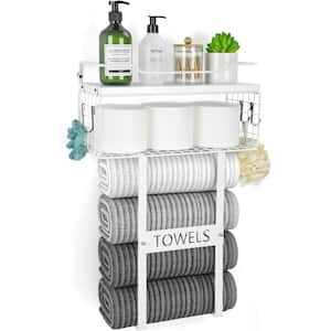 Modern SPA-Like Vibes Wall Mounted Towel Rack with 4 Detachable Towel Holder, Rolled Towel Shelf Organizer in White