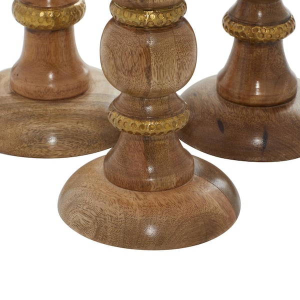 Brown Mango Wood Natural Candle Holder (Set of 3)