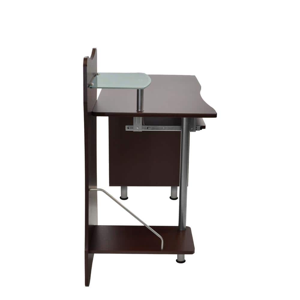 Chocolate Brown Wood Computer Desk with Storage and Keyboard Tray
