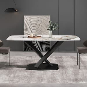 70.87 in. Pandora Rectangle Sintered Stone Top Cross Legs Black Cross Legs Dining Table (6 Seats)