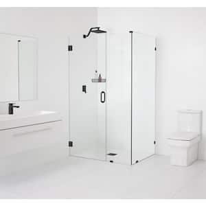 34.5 in. W x 34 in. D x 78 in. H Pivot Frameless Corner Shower Enclosure in Matte Black Finish with Clear Glass
