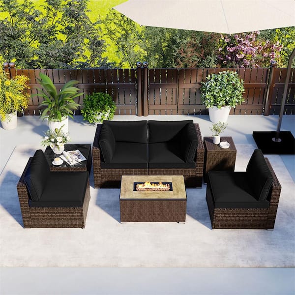 Costway 7-Piece Wicker Patio Conversation Set with 32 in. Fire Pit
