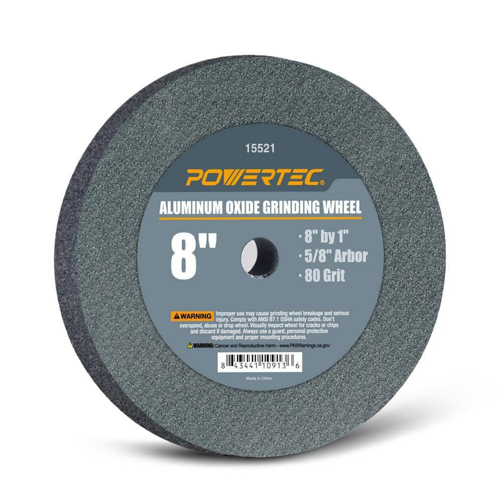 POWERTEC 8 in. x 1 in. 80-Grit 5/8 in. Arbor Aluminum Oxide Grinding Wheel for Bench Grinder