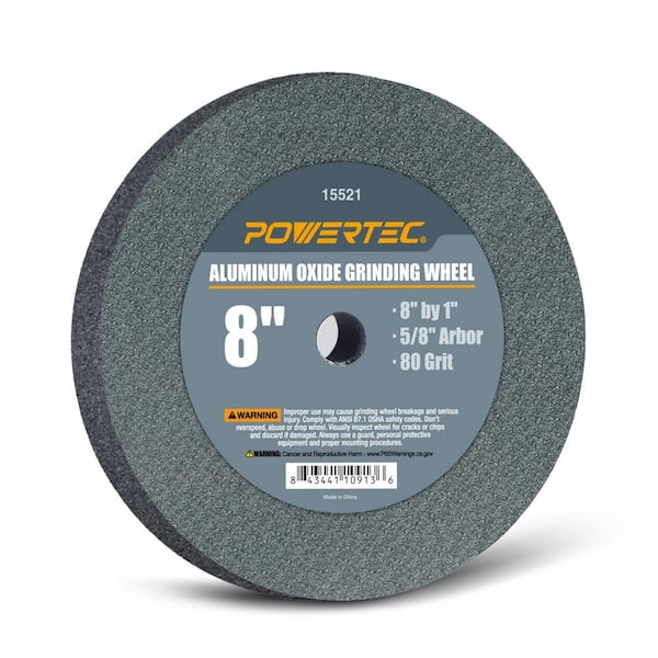 POWERTEC 8 in. x 1 in. 80-Grit 5/8 in. Arbor Aluminum Oxide Grinding Wheel for Bench Grinder