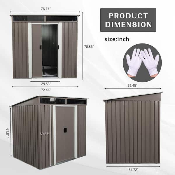6 ft. x 5 ft. Outdoor Grey Metal Storage Shed with Metal Floor Base (30 sq. ft.)