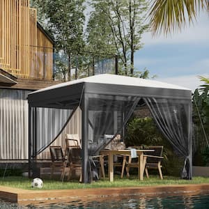 10 ft. x 10 ft. Gray Pop Up Canopy Tent with Netting, Instant Sun Shelter Height Adjustable, with Wheeled Carry Bag