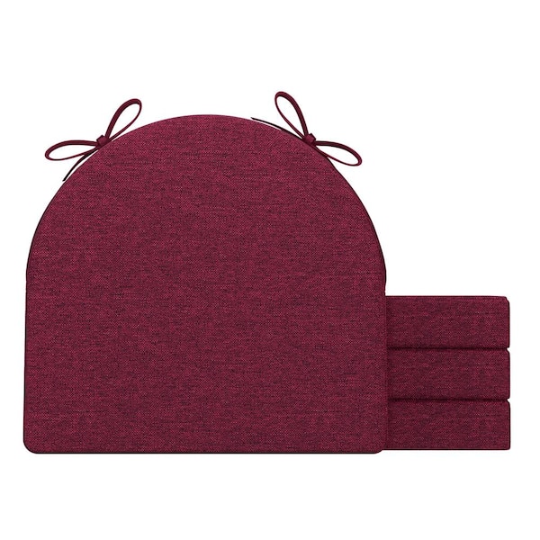 AAAAAcessories 17 in. x 16 in. Indoor U-shape Strappy Non-slip Chair Seat Cushion for Multi-scenario Setups in Wine Red (4-Pack)