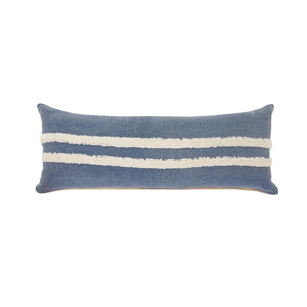 Double Blue / White Center Striped Tufted Poly Fill 14 in. x 36 in. Lumbar 