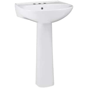 Sacramento Vitreous China Pedestal Combo Bathroom Sink in White with Overflow Drain