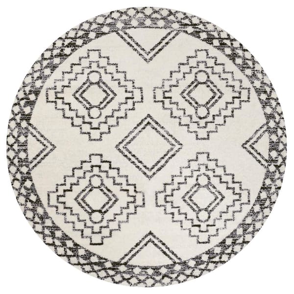 Amir Moroccan Beni Souk Cream/Black 3 ft. Round Area Rug