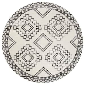 Amir Moroccan Beni Souk Cream/Black 6 ft. Round Area Rug