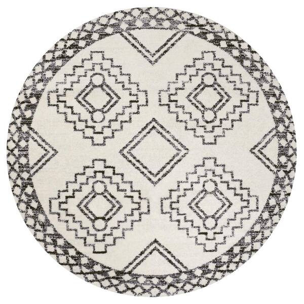 Amir Moroccan Beni Souk Cream/Black 4 ft. Round Area Rug