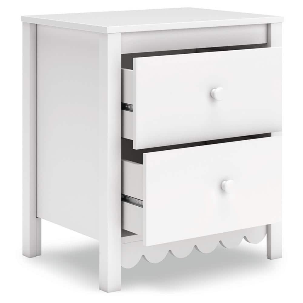 White Transitional 2-Drawer Scalloped Nightstand