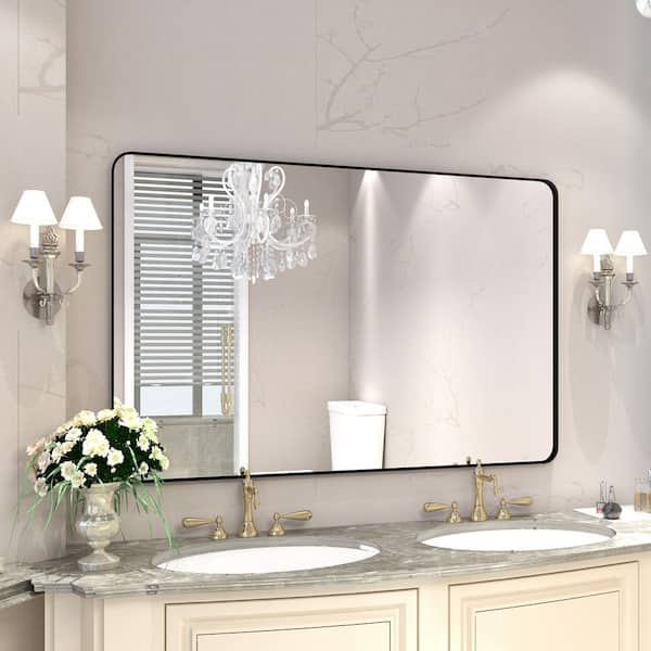 QuivaraView 55 in. W x 36 in. H Premium Aluminum Framed Rectangular Bathroom Vanity Wall Mirror in Matte Black