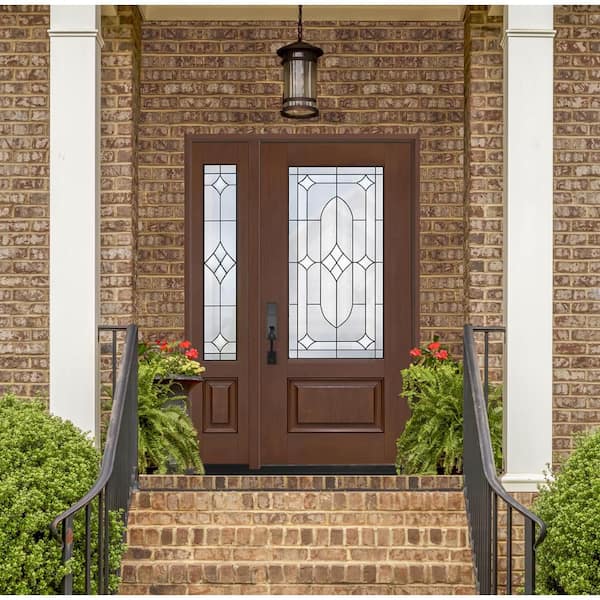 Regency 53 in. x 80 in. 3/4L Axis Glass RHIS Chestnut Mahogany Fiberglass Prehung Front Door w/ 14 in.-3/4SL 4-9/16