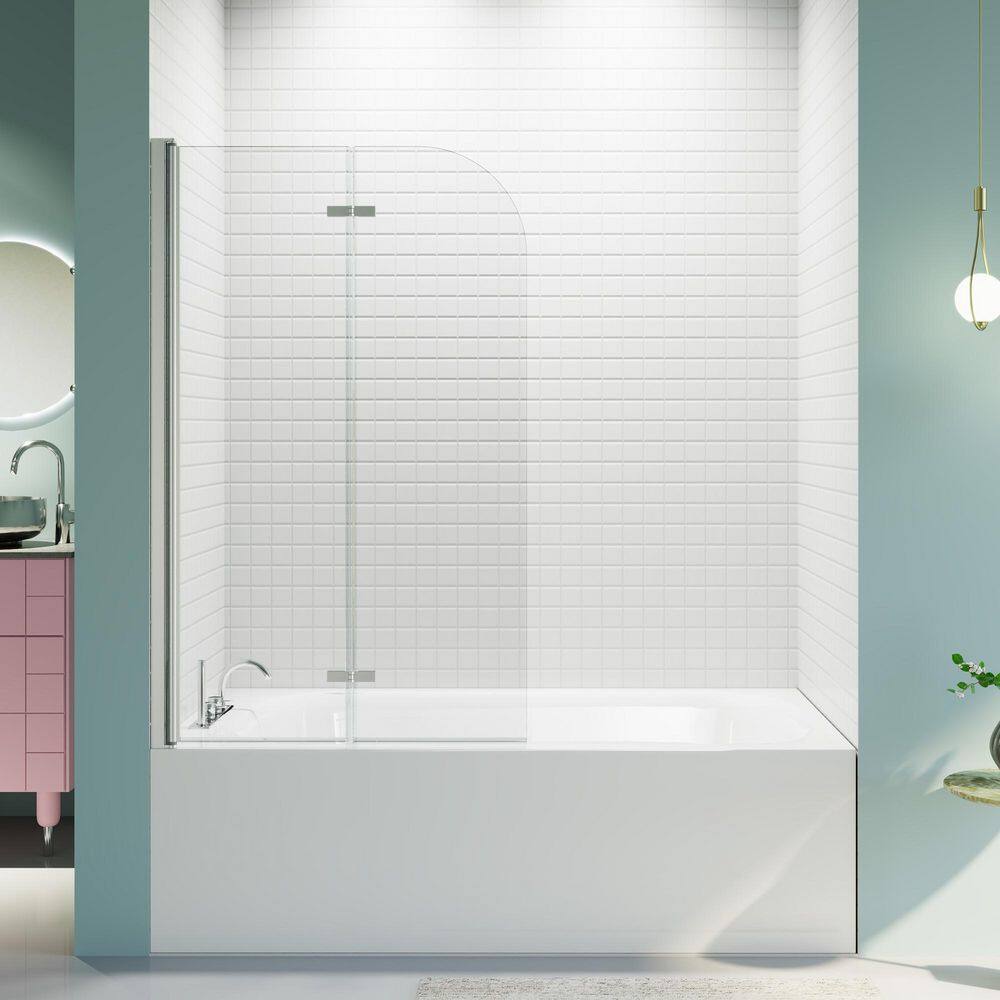 Reversible 34.75 in. W x 58 in. H Bi-Fold Pivot Frameless Tub Door in Chrome with Tempered Clear Glass price history on PriceWatchPro