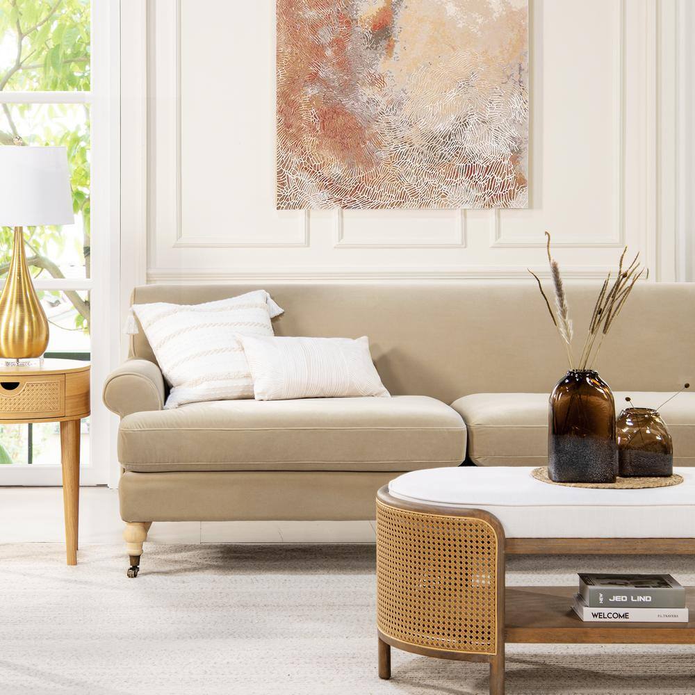 Alana 88" Fawn Brown Velvet Lawson Sofa with Wood Legs