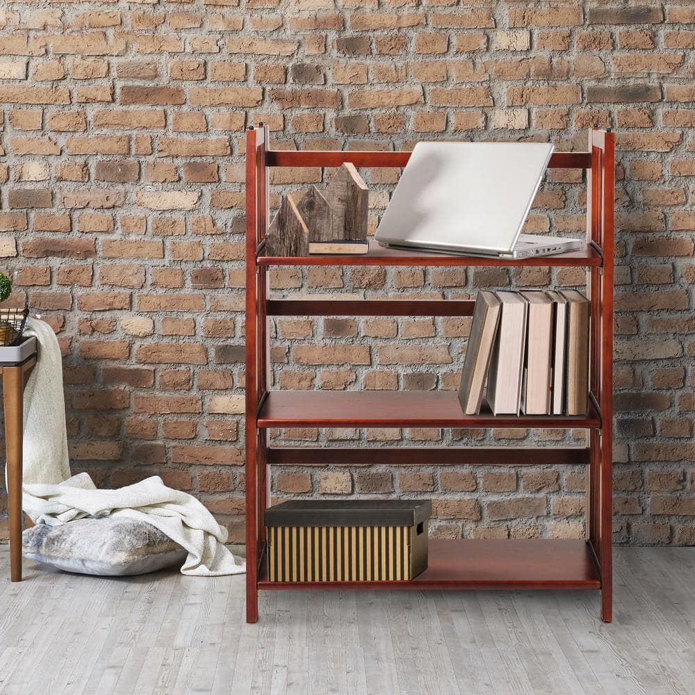 Walnut 3-Shelf Adjustable Folding Stackable Bookcase