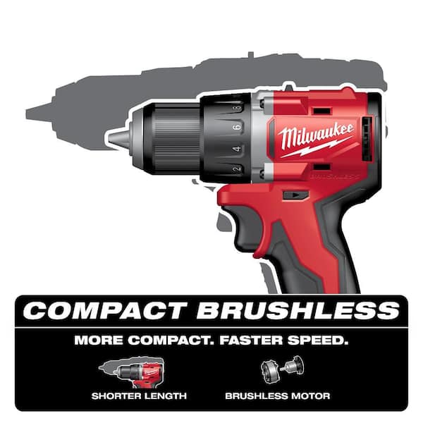M18 18V Lithium-Ion Brushless Cordless 1/2 in. Compact Drill/Driver with One 2.0 Ah Battery, Charger and Tool Bag