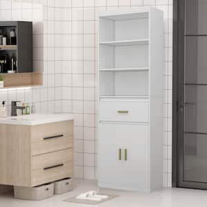 23.6 in. W x 11.8 in. D x 70.8 in. H White Wood Freestanding Bathroom Linen Cabinet with Drawer and Cabinet