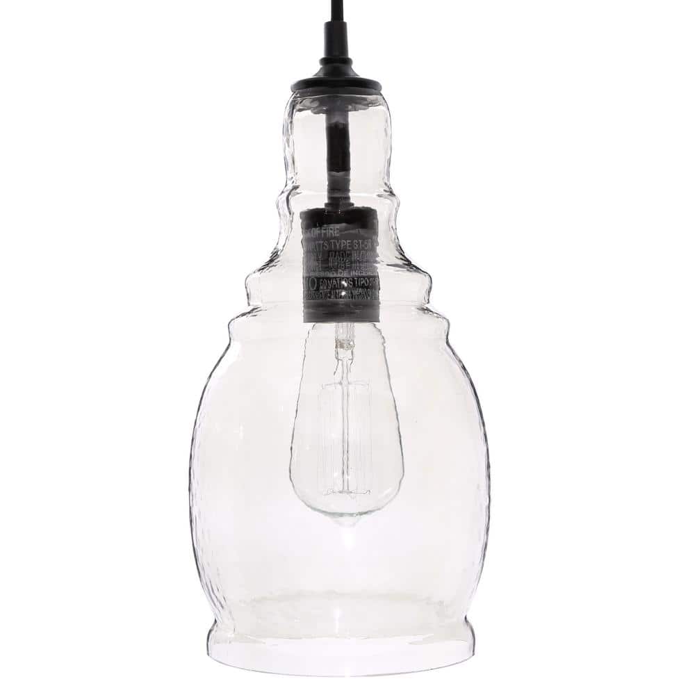 Black Steel Mini Pendant with Tinted Glass Shade