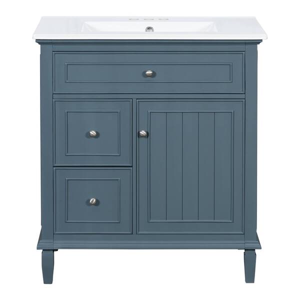 Flynama 30″ Blue Gray Bathroom Vanity with Sink, Flip Drawer, 2