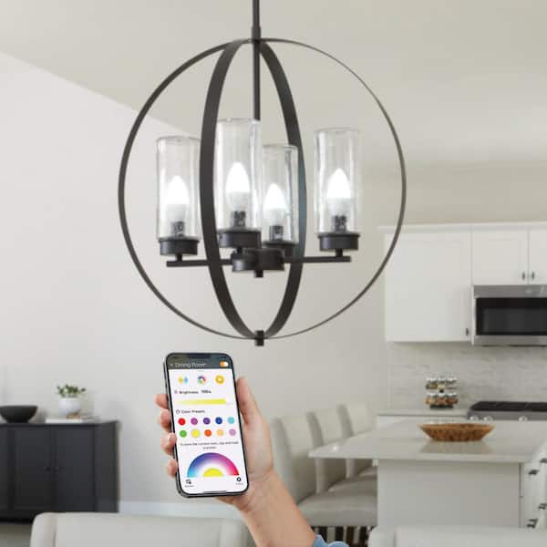 60-Watt Equivalent Smart B11 E12 Color Changing CEC LED Light Bulb with Voice Control (1-Bulb) Powered by Hubspace