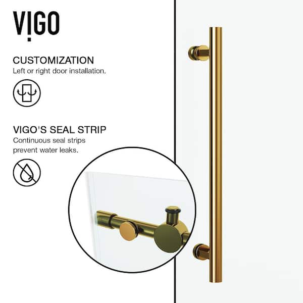 Elan 44 to 48 in. W x 74 in. H Frameless Sliding Shower Door in Matte Brushed Gold with 3/8 in. (10 mm) Clear Glass