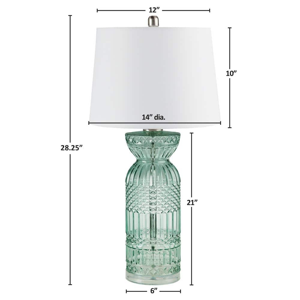 Aqua Blue Textured Glass Table Lamp with White Shade