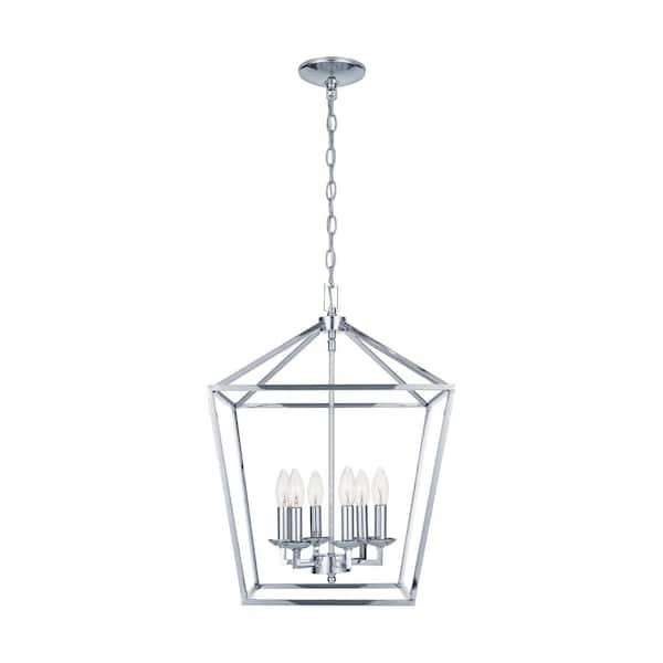Home Decorators Collection Weyburn 6-Light Polished Chrome Farmhouse Chandelier Light Fixture with Caged Metal Shade