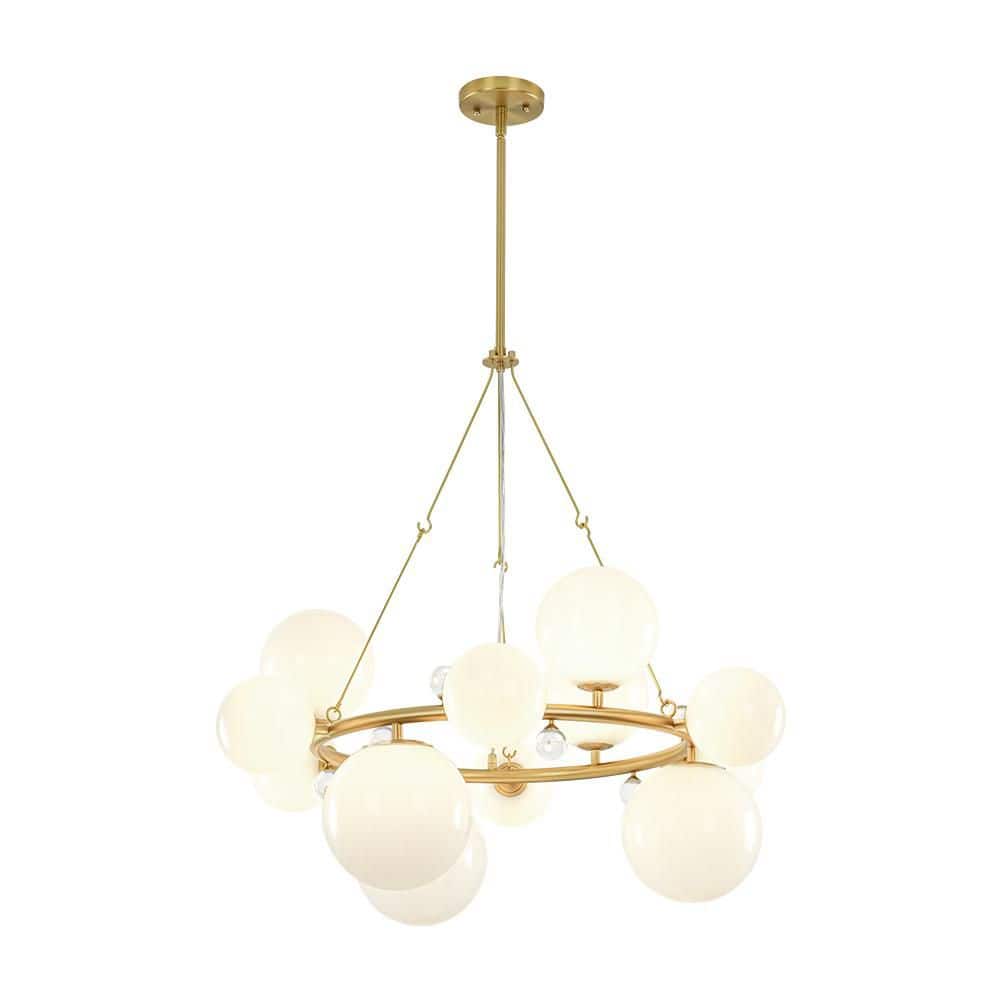 Ceder 12-Light 33.2 in. W Brushed Gold Mid-Century Sputnik Dining Room Chandelier with Glossly White Glass Globe price history on PriceWatchPro