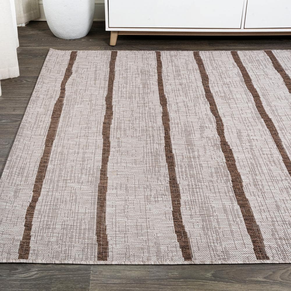 Ivory Berber-Inspired Stripe Synthetic 5x8 Area Rug