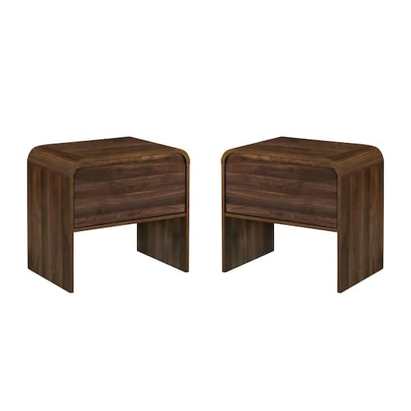 New Classic Furniture Mara 24 in. Walnut Rectangular Wood Top End Table with Two Drawers (Set of 2)