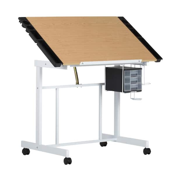 Studio Designs Deluxe 41 W Craft Station White / Maple Mobile Writing Desk with Adjustable Top and Storage