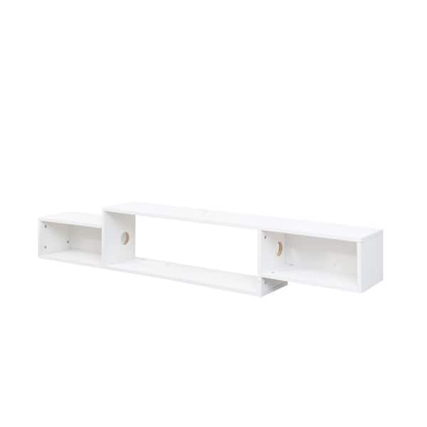 66 in. W x 10 in. D White Decorative Wall Shelf Floating TV Stand with 20 Color LEDs and Charging Station Storage Shelf