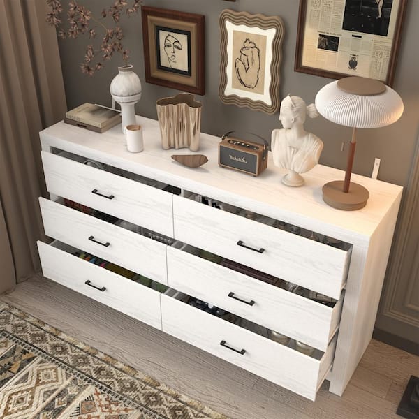 ◆ゆゆり10◆ FUFU&GAGA White Wood Finish 6-Drawer 63 in. x 15.7 in. x