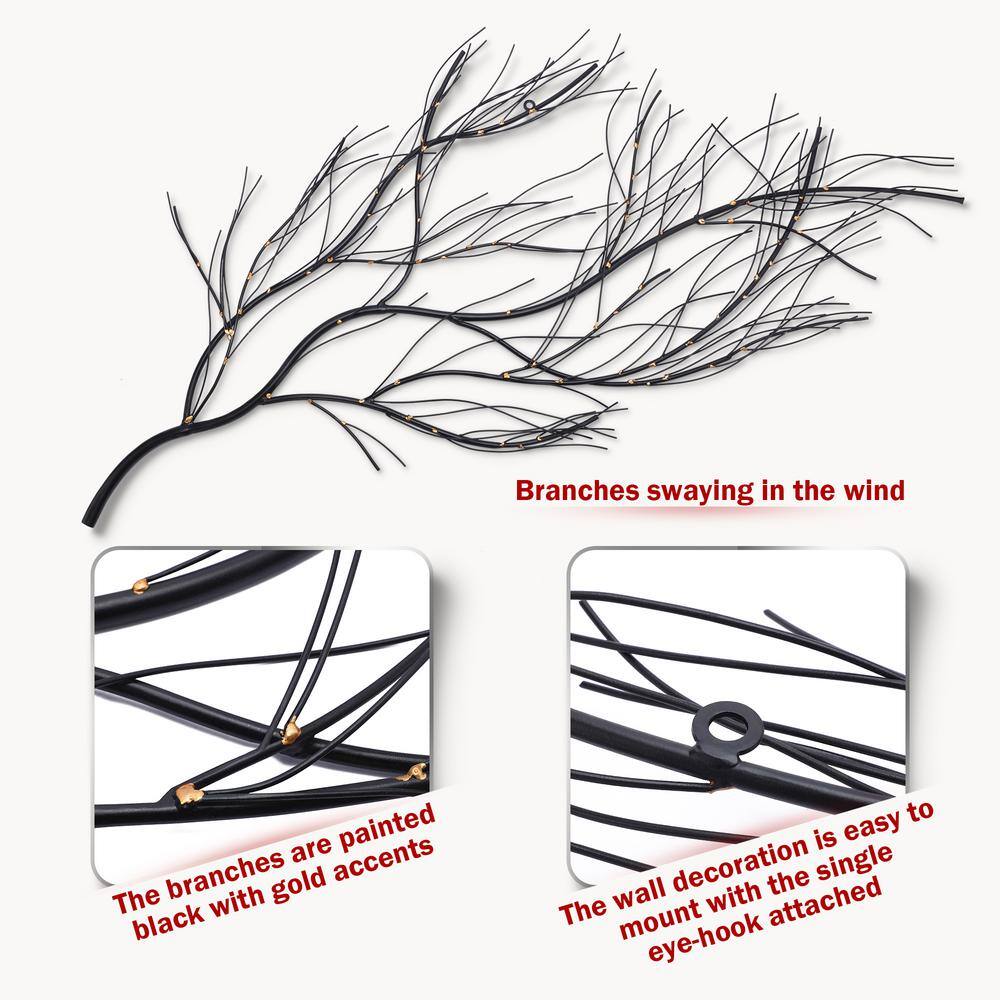 LuxenHome Black and Gold Metal Branch Wall Sculpture